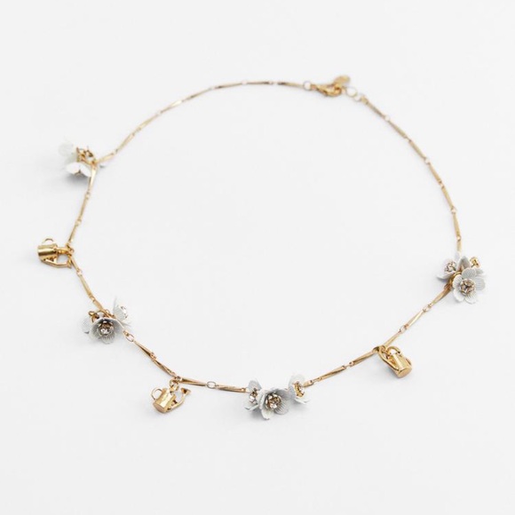ZARA — Metal necklace with flower and watering can charms. - Picture 2 of 4